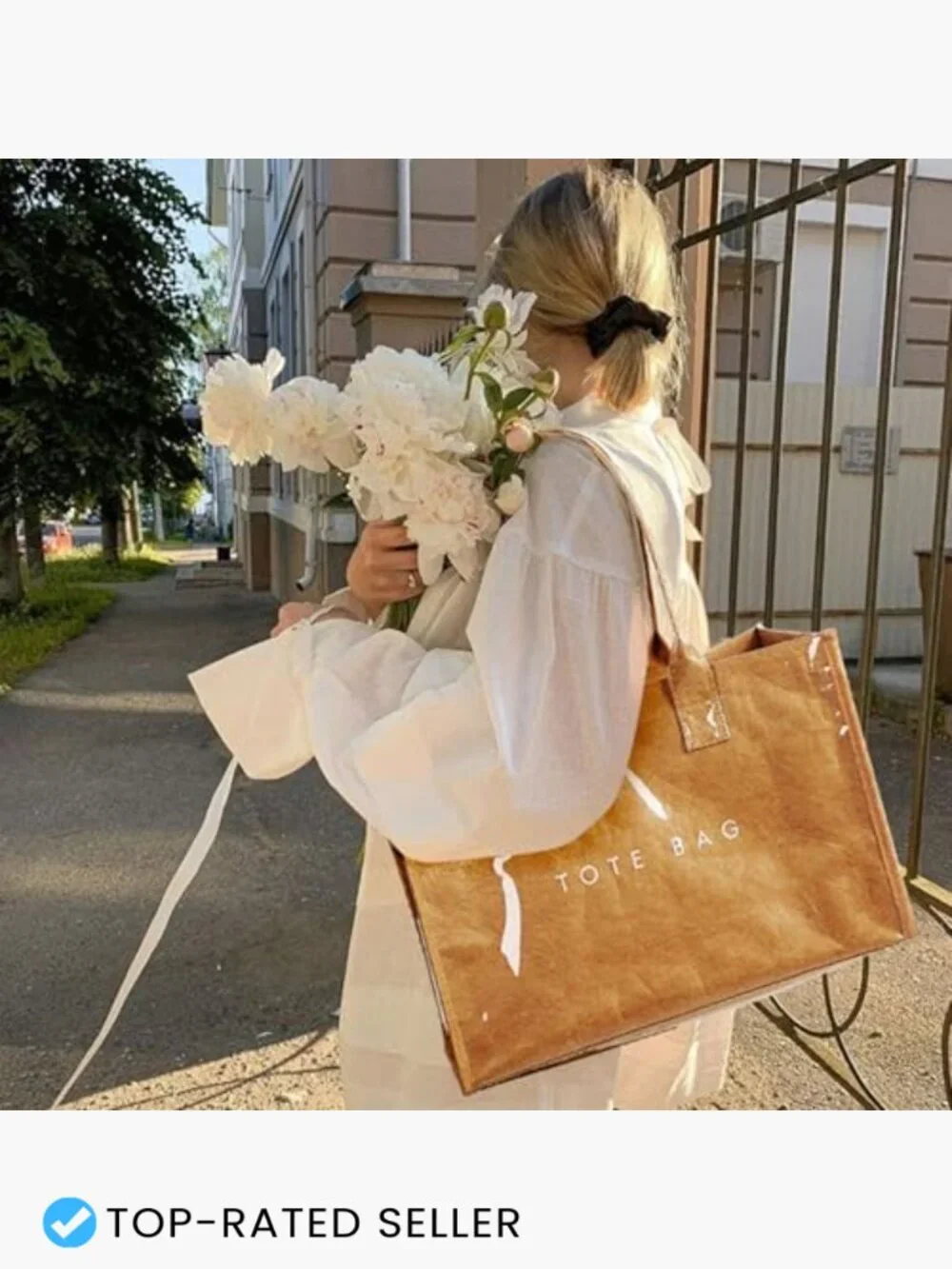 PVC Tote Bag Brown Kraft Paper Work Handbag Purses Top Handle Shoulder Large